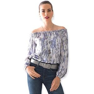 WHBM Silk Burnout Off-The-Shoulder Blouse NWT